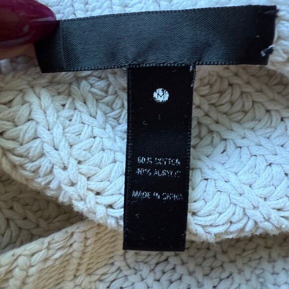 Beige Knit Sweater Medium Women Ribbed Cotton Pullover Minimalist Cozy Chic - Picture 5 of 7